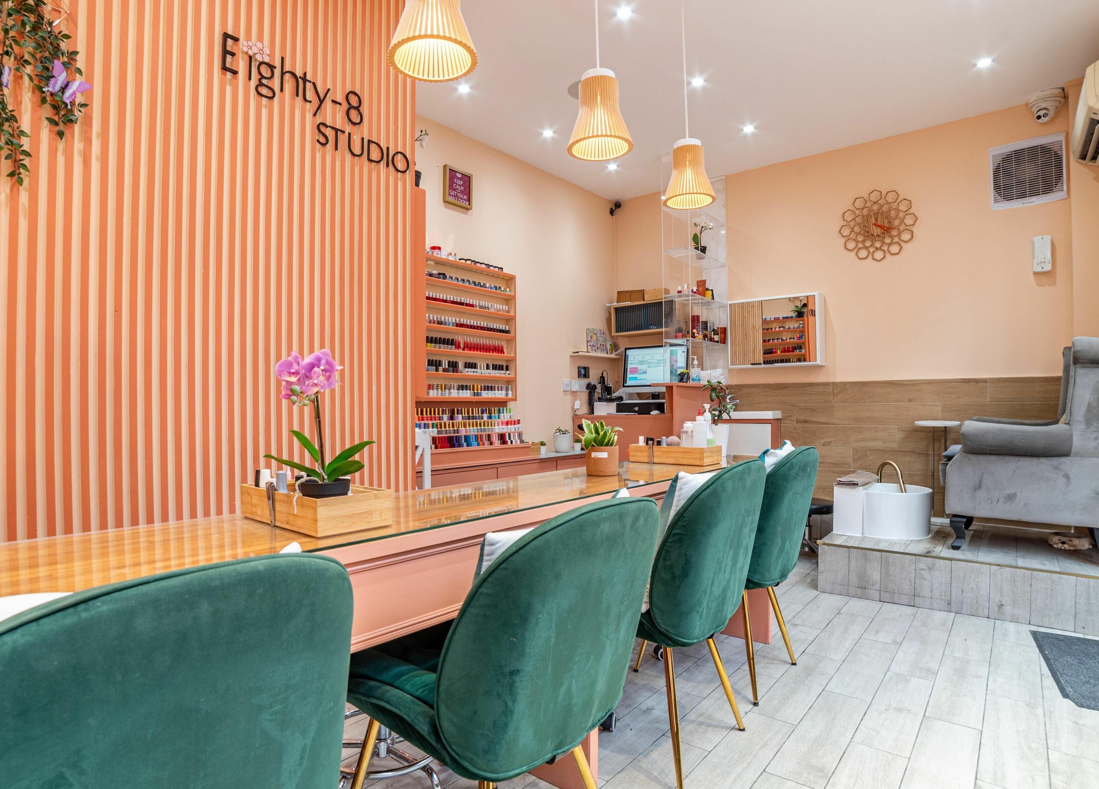 Elegant interior of Eighty-8 Cale Street, London, England, GB showcasing chic nail bar setup.