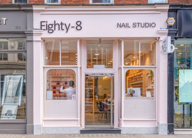 Exterior of Eighty-8 Kings Road Nail Studio in London, England, GB, showcasing stylish storefront design.