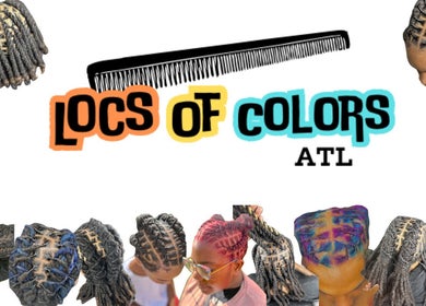 Vibrant loc styles at Locs of Color in Stone Mountain, Georgia, US, highlighting unique hair artistry.