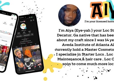 Locs of Color stone mountain georgia US Instagram TikTok profiles of loc stylist Aiya with bio details.