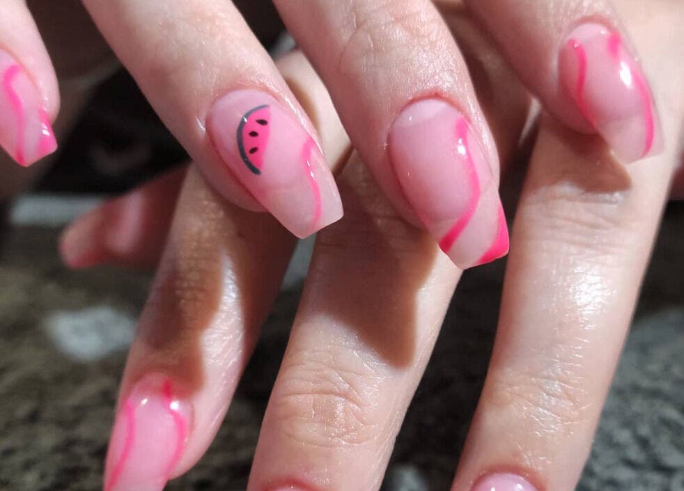 Pink nail art at Amanda's Nail and Body Sculpting Studio, Timaru, Canterbury, NZ.
