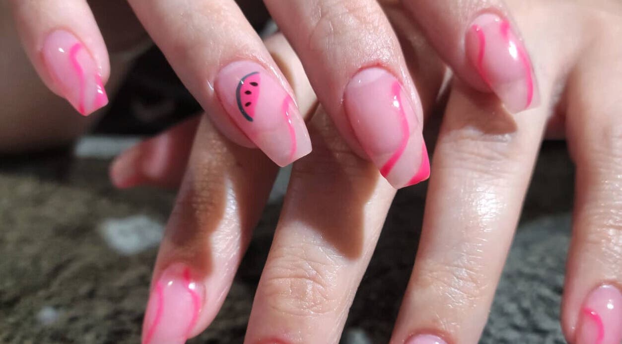Pink nail art at Amanda's Nail and Body Sculpting Studio, Timaru, Canterbury, NZ.