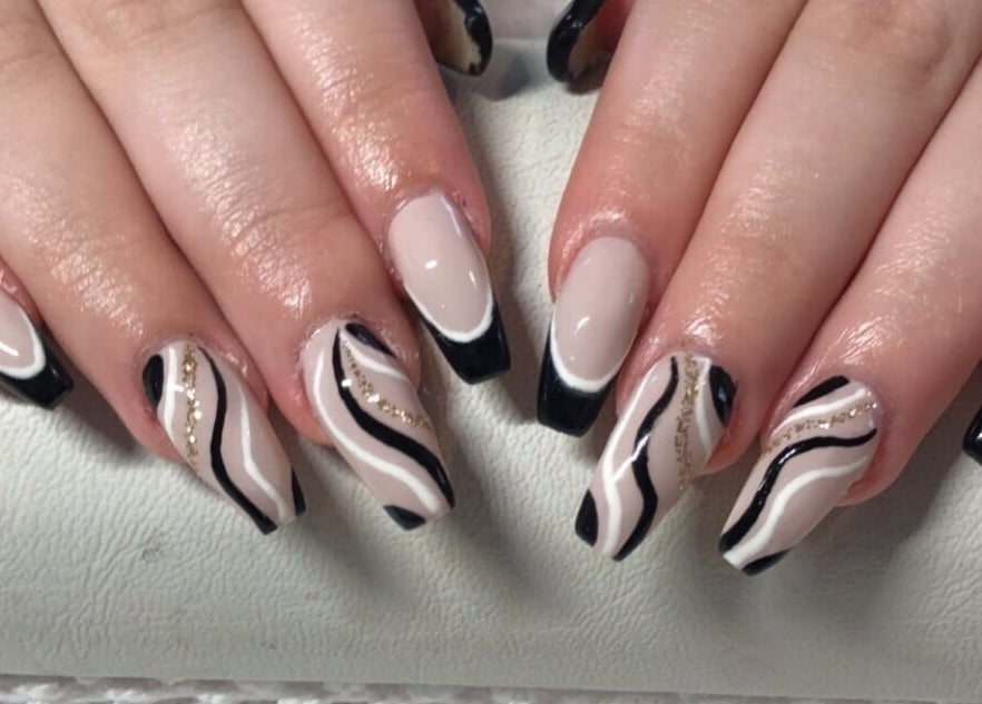 Stylish black and white abstract nails at Pre Existing Clients Of Polished By The Sea, Newfoundland And Labrador, CA.