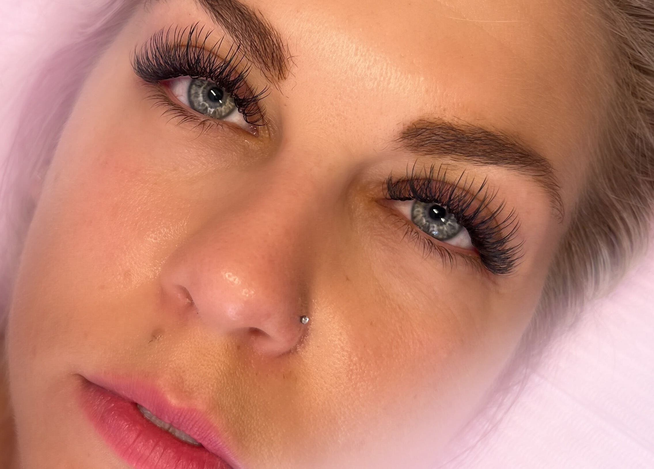 Close-up of styled eyelashes at Lashed by Lauren Jayne, Hallow, England, GB