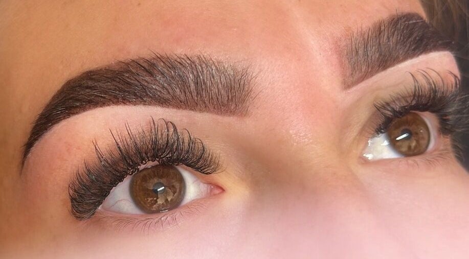 Close-up of full eyelash extensions at Lashed by Lauren Jayne, Hallow, England, GB.