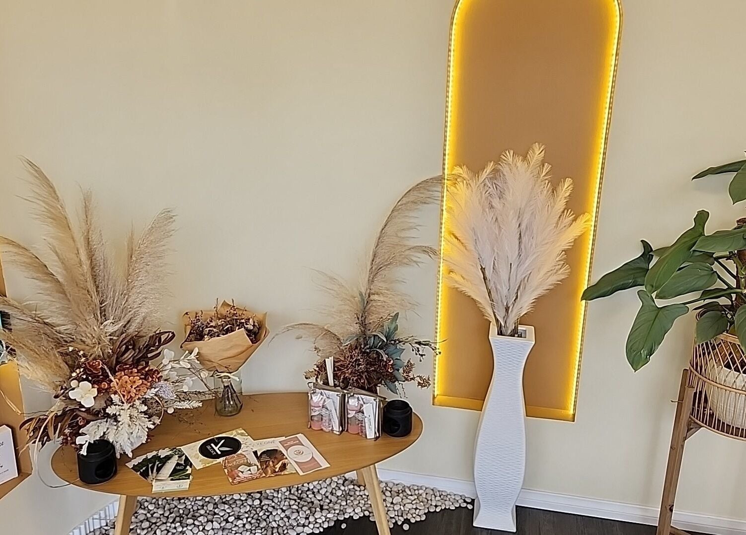 Elegant decor and greenery at Chee Chee Salon, Bayonet Head, Western Australia, AU.