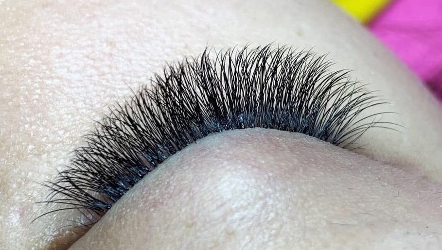 Close-up of eyelash extensions at ThuLe Beauty, Sydenham, Scotland, GB.