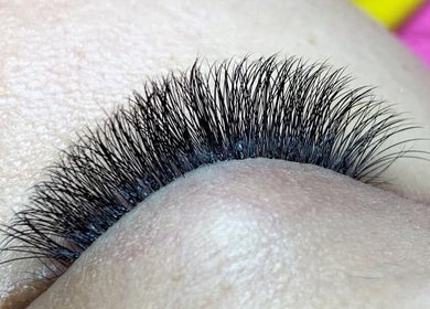 Close-up of eyelash extensions at ThuLe Beauty, Sydenham, Scotland, GB.