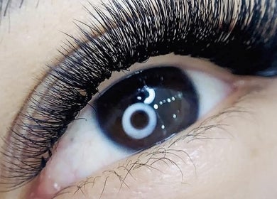 Close-up of expertly styled eyelashes at ThuLe Beauty, Sydenham, Scotland, GB.