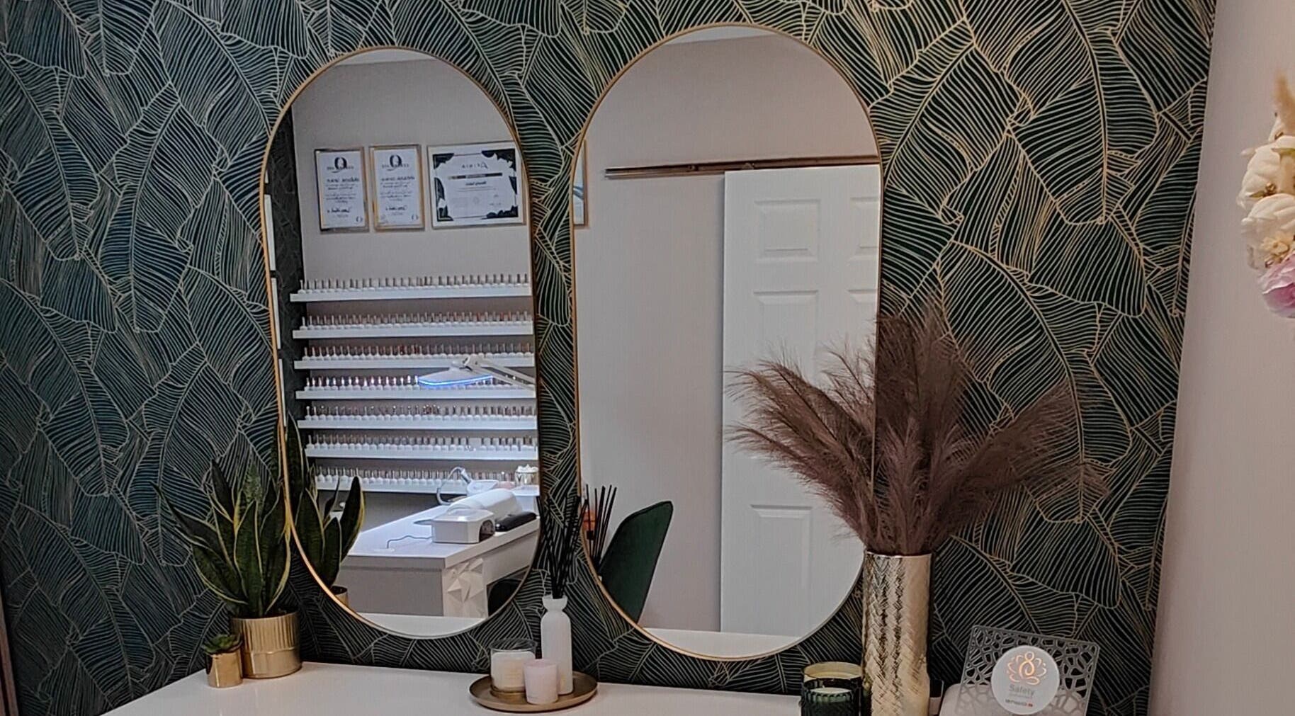 Elegant mirror setup at Kala Nails Limerick, featuring stylish decor and nail polish display in Limerick, County Limerick, IE.