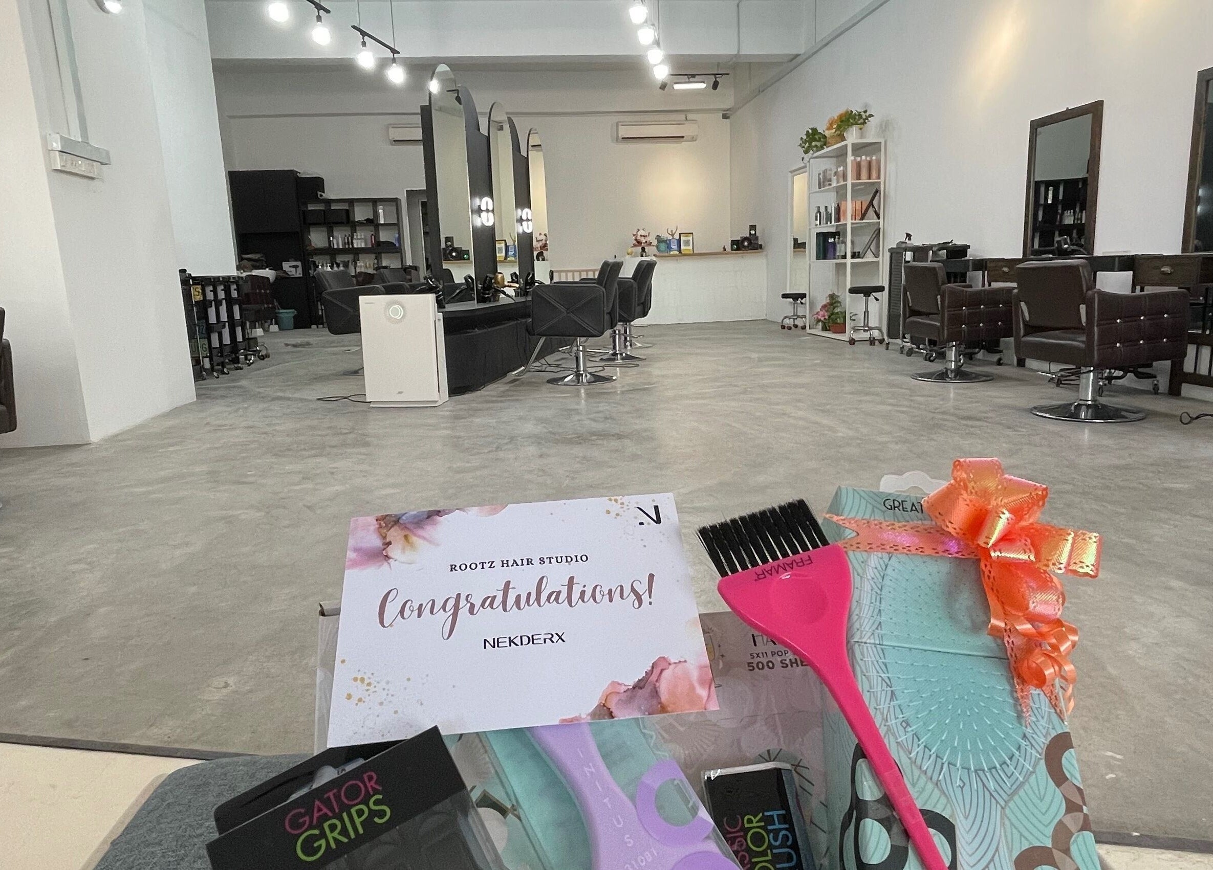 Modern interior of Rootz Hair Studio in Petaling Jaya, Selangor, MY featuring stylish chairs and decor.