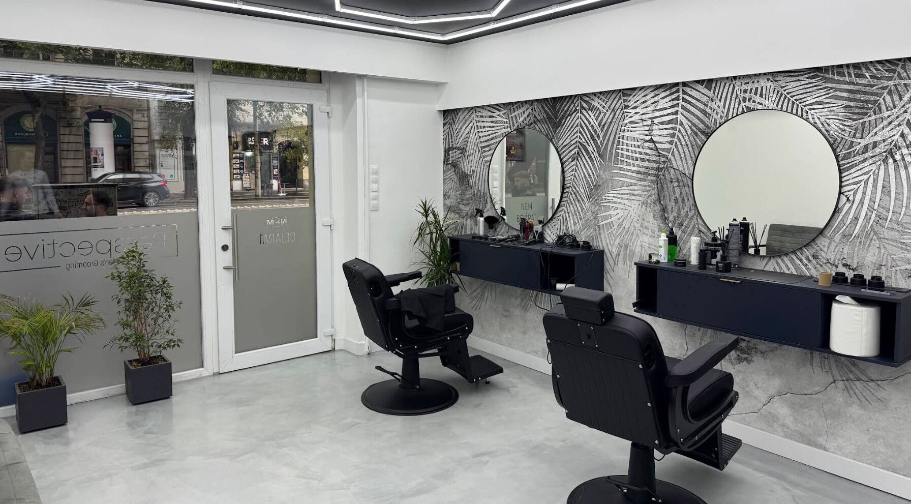 Perspective Men’s Grooming modern belső tere Budapest, Magyar, HU.