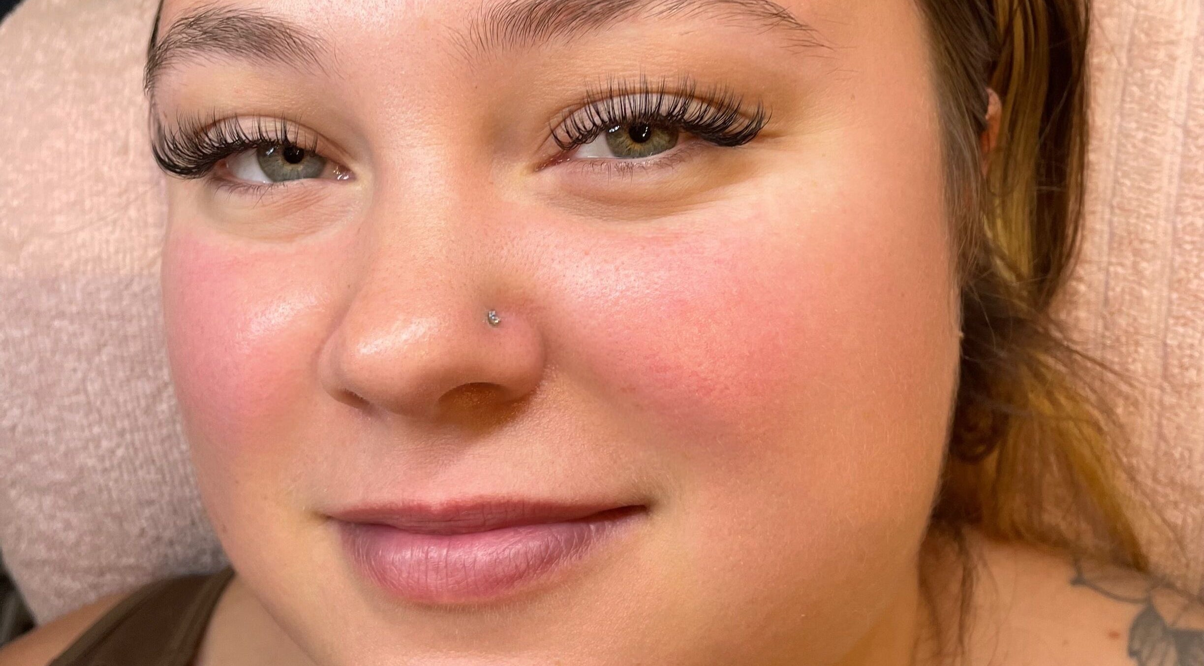 Close-up of elegant eyelash extensions at Lola’s Locks and Lashes, Kelowna, British Columbia, CA.