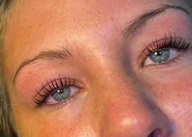 Close-up of styled lashes at Gloss & Glo, Paisley, Scotland, GB showcasing beauty service.