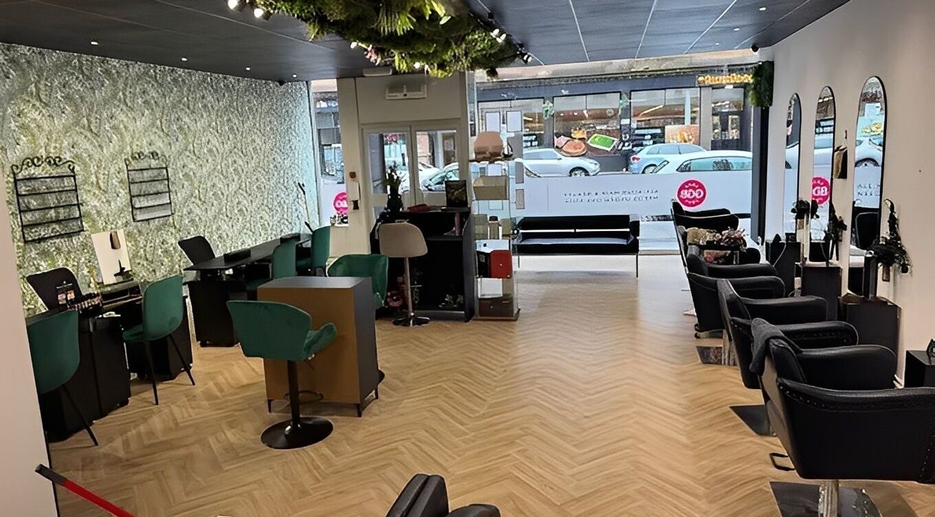 Gloss & Glo salon interior with chic decor and modern furnishings in Paisley, Scotland, GB.