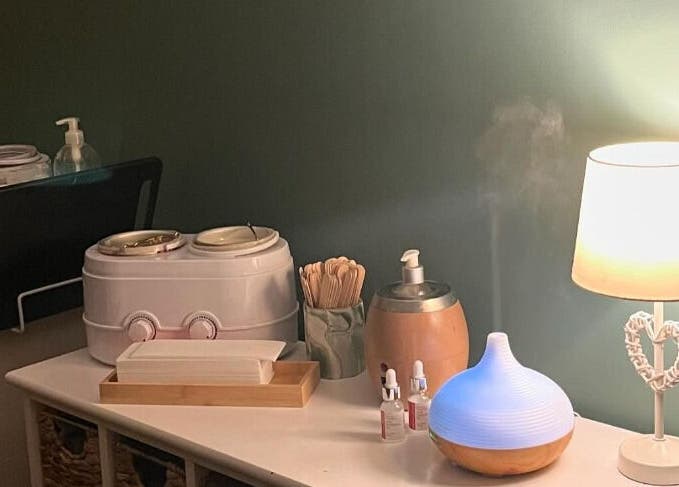 Relaxing aromatherapy and skincare setup at Midsomer Beauty Salon Ltd, Chilcompton, England, GB.