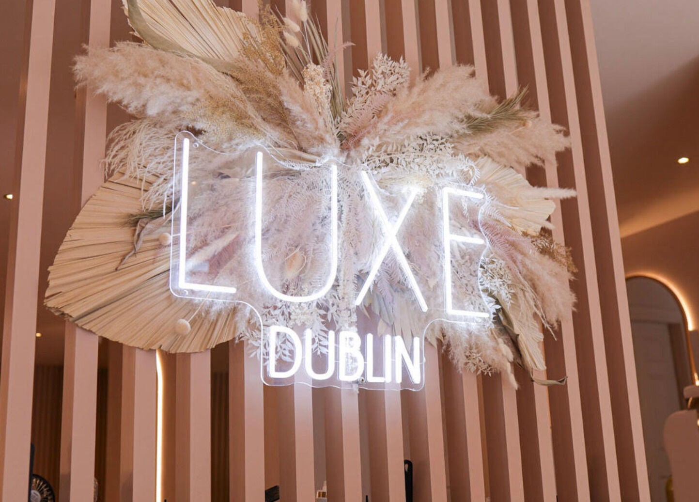 Elegant Luxe Dublin sign with floral decor at Luxe Dublin, Lash, Brow PMU Stylist, Dublin 6W, County Dublin, IE.