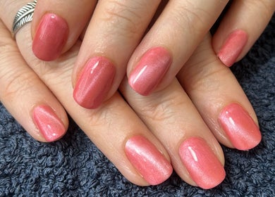 Elegant rosy nails by Polished and Pampered by Jen, Herne Bay, England, GB on a soft towel.