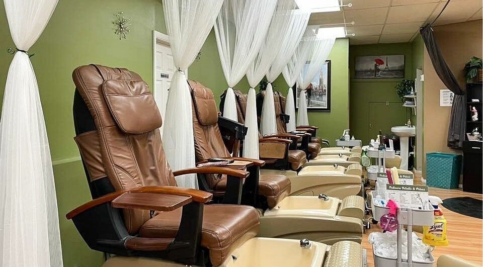 Luxurious pedicure chairs at Bonjour Beautie Nail and Spa, Avon, Indiana, US, offer a relaxing experience.