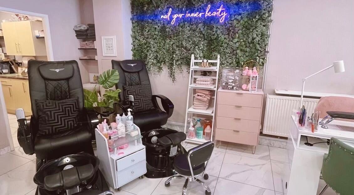 Relaxing pedicure chairs at Kaycie Kyle Brislington Salon, Bristol, England create a cozy beauty retreat.