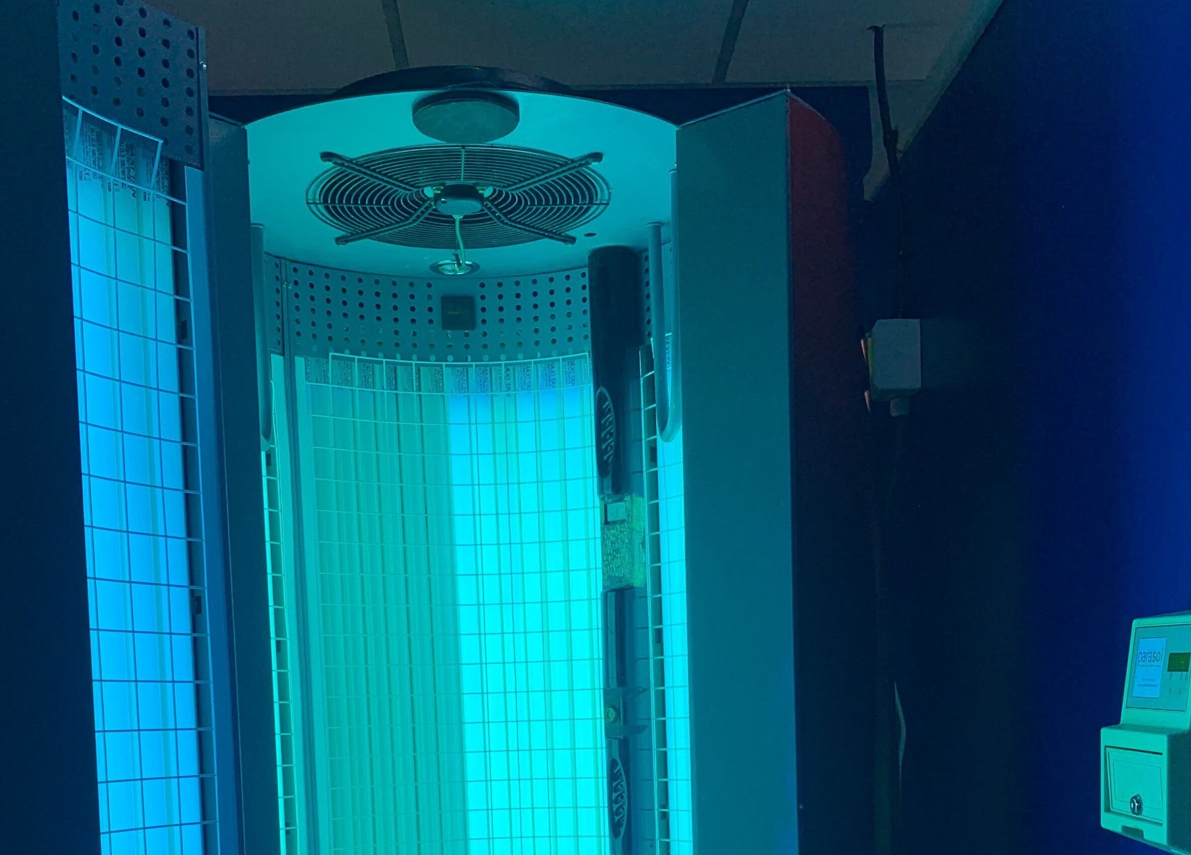 Tanning booth at Serene Spa, Barnard Castle, England, GB, offering rejuvenating light therapy.