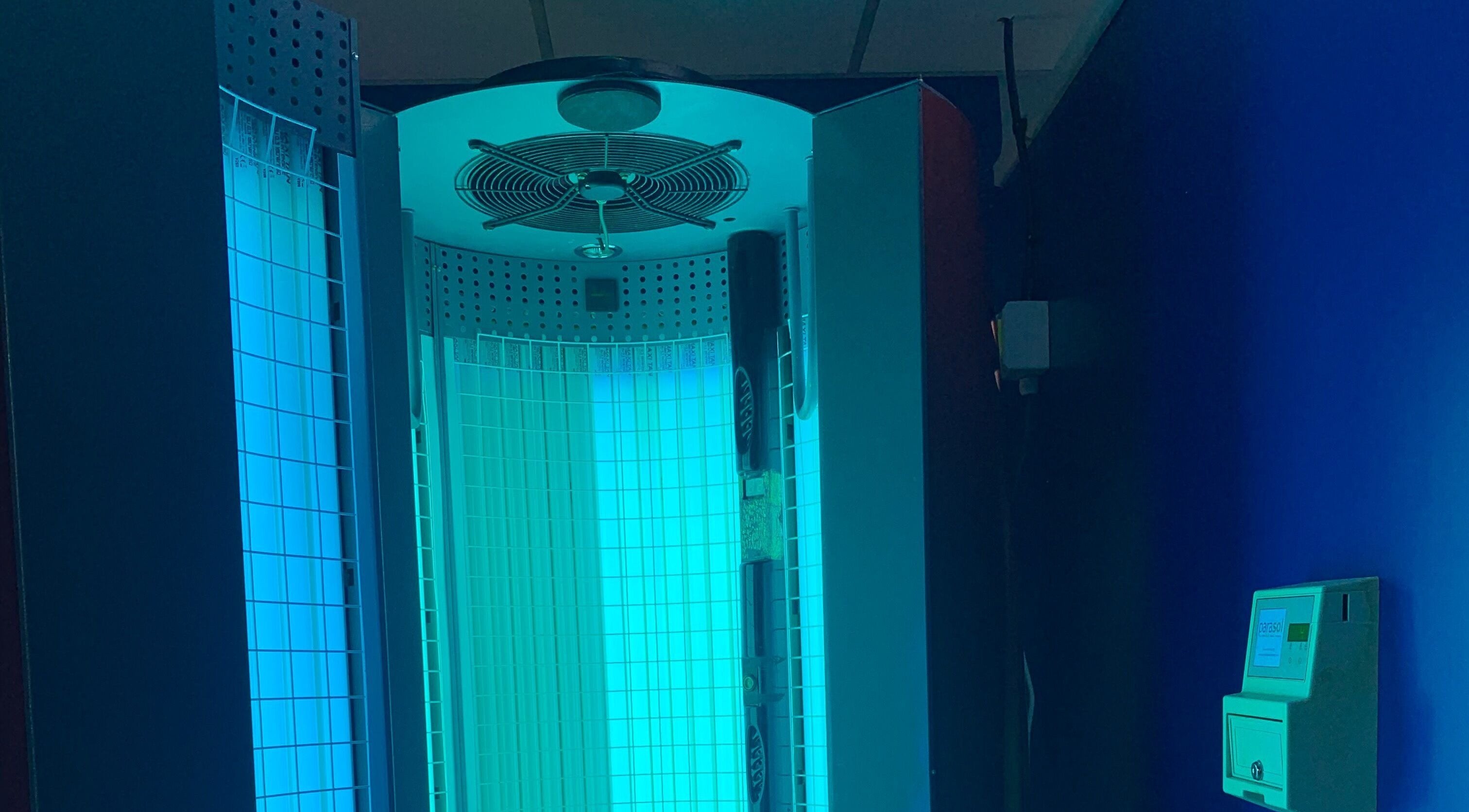 Tanning booth at Serene Spa, Barnard Castle, England, GB, offering rejuvenating light therapy.
