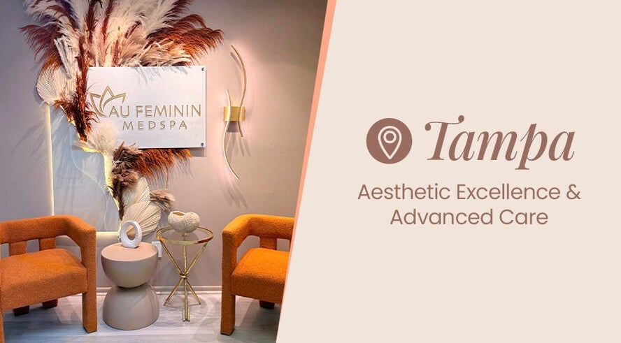 Luxurious interior of Au Feminin Tampa showcasing artful decor in Tampa, Florida, US medspa.