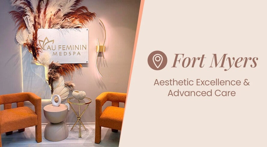 Elegant seating area at Au Feminin Fort Myers, Florida, US medspa showcasing aesthetic excellence and advanced care.