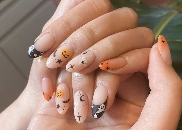 Halloween themed nail art at Tinted. - Causeway Bay, Hong Kong Island, HK, showcasing pumpkins, bats, and ghosts.
