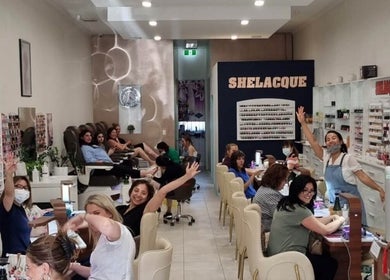 Guests enjoying nail services at SheLacque, Melbourne, Victoria, AU. Bright and welcoming atmosphere.