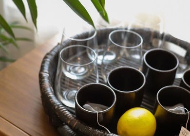 Elegant setup of teacups and lemons at Recovery by Oura, Gisborne, Gisborne, NZ for tranquility.