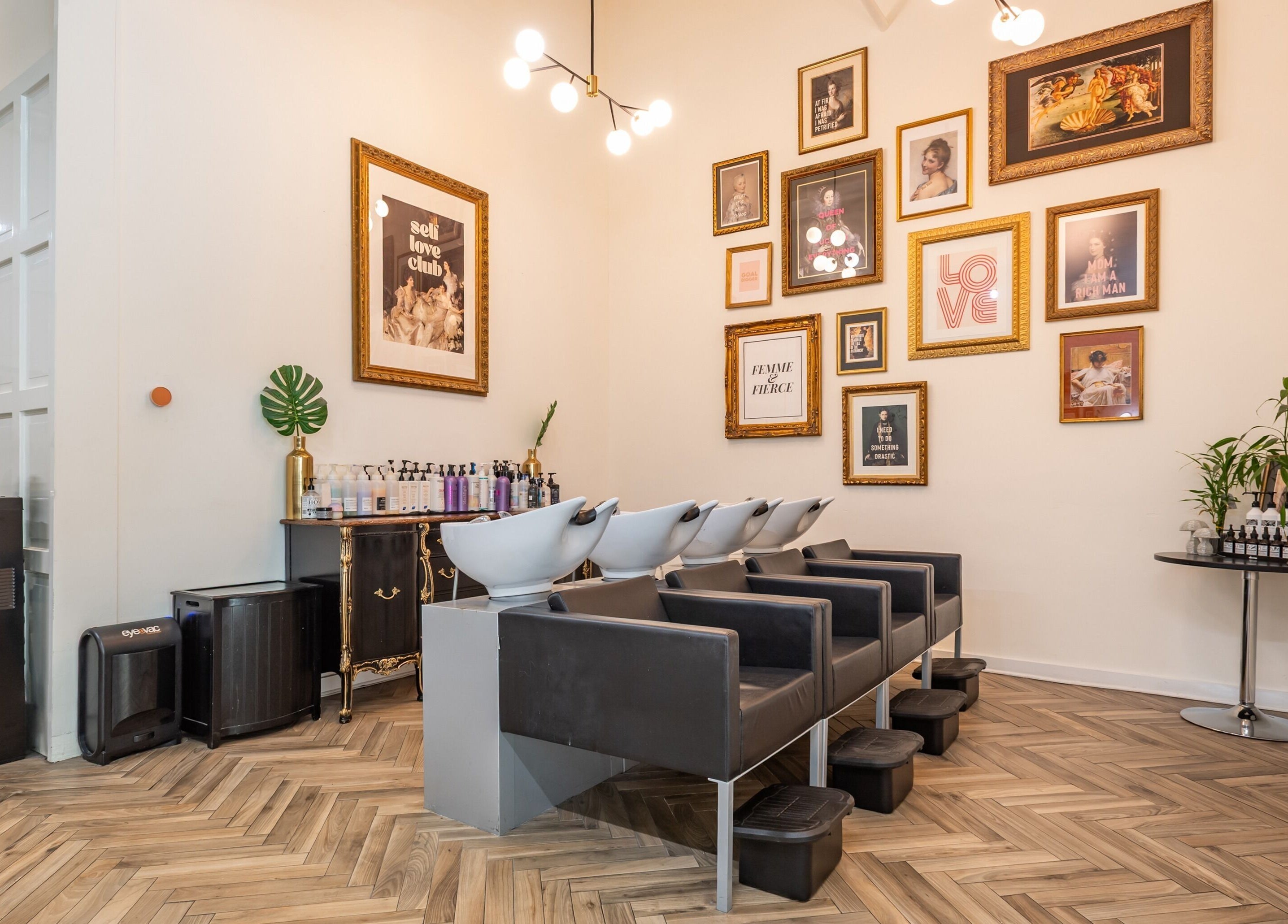 The Alma Project by AG salon wash area with elegant decor, Boca Raton, Florida, US.
