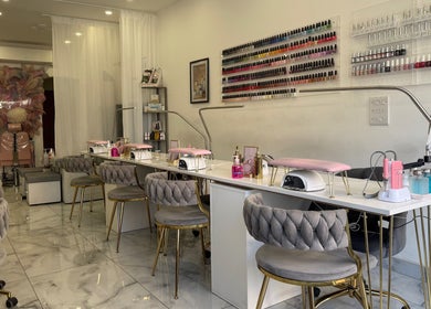 Modern nail salon interior at Aurae London - Nail Artistry & Beauty, Romford, England, GB with stylish decor.