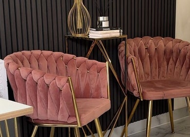 Luxurious pink chairs at Aurae London - Nail Artistry & Beauty, Romford, England, GB.