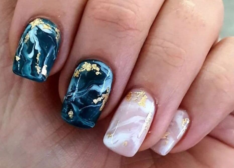 Elegant marble nail art with gold accents by Beauty Additions, Sandton, Gauteng, ZA.