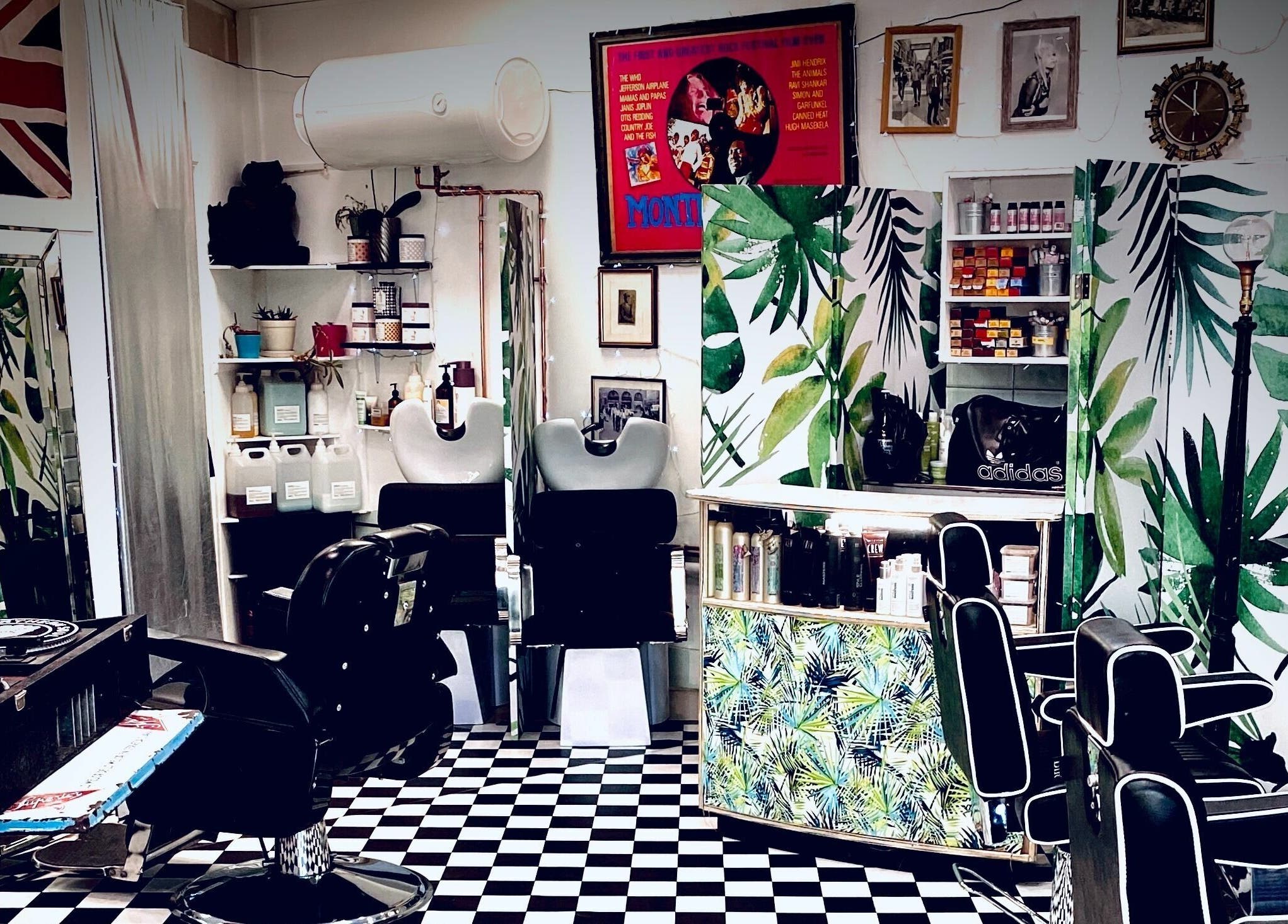 Rustic salon interior with tropical decor at Hackney Style Council, London, England, GB.