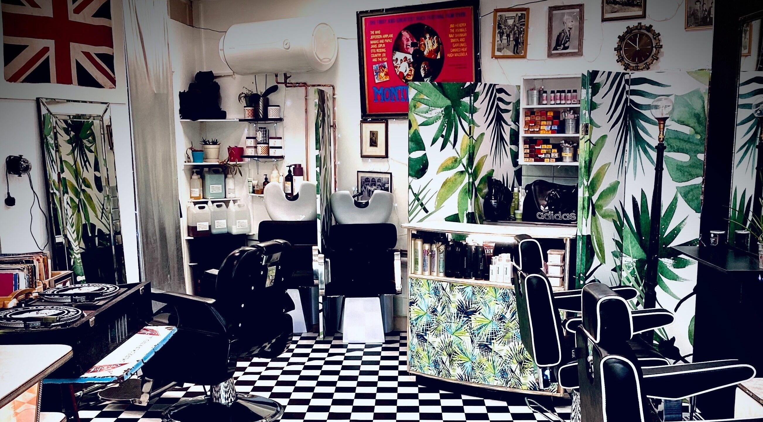 Rustic salon interior with tropical decor at Hackney Style Council, London, England, GB.