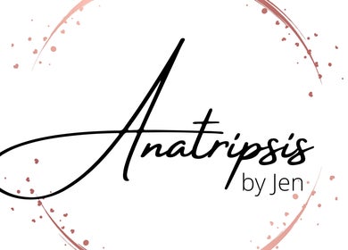 Logo van Anatripsis by Jen in Tilburg, NL met artistiek roze spatten design.