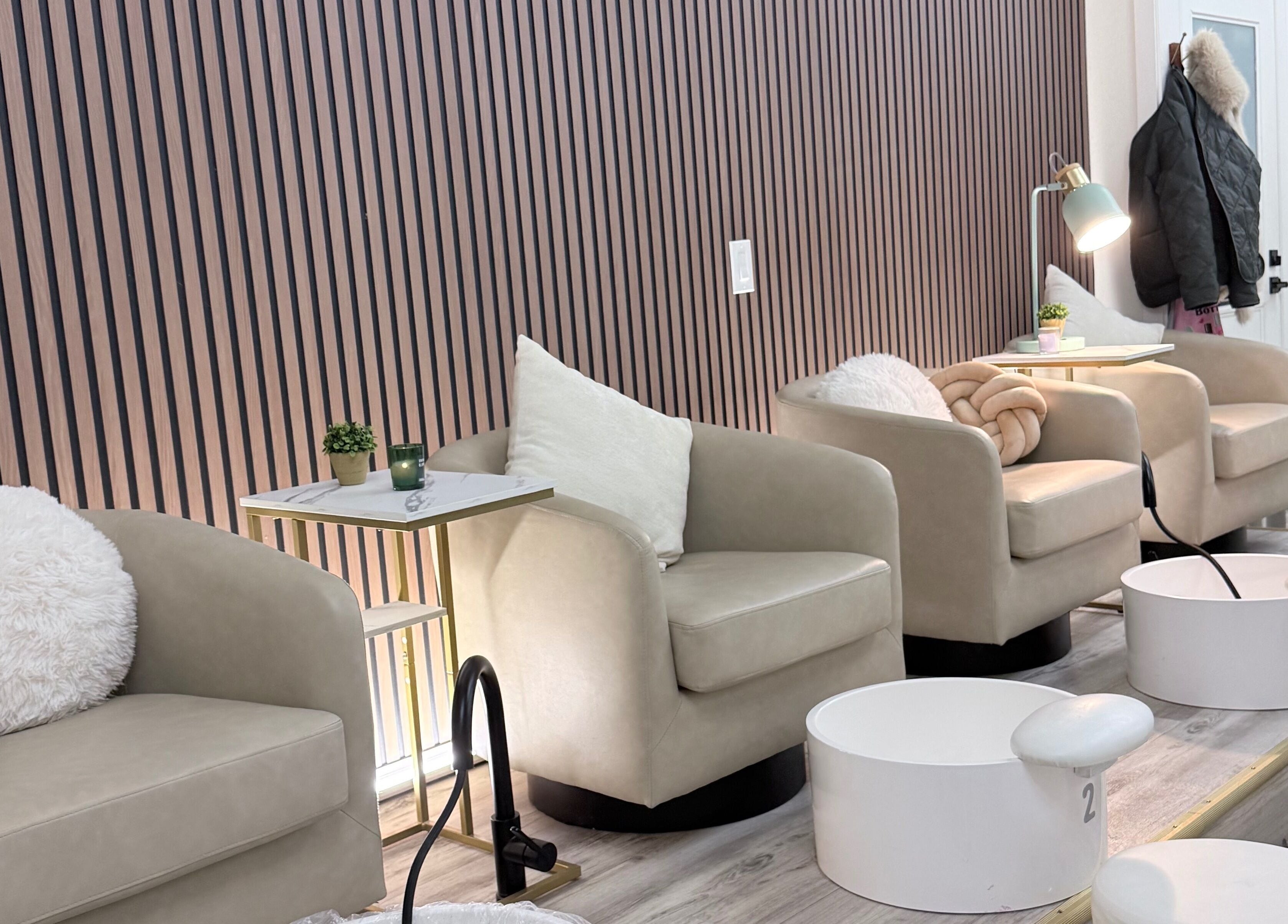 Plush pedicure chairs at Me Nail Spa in Alameda, California, US offer a relaxing experience.