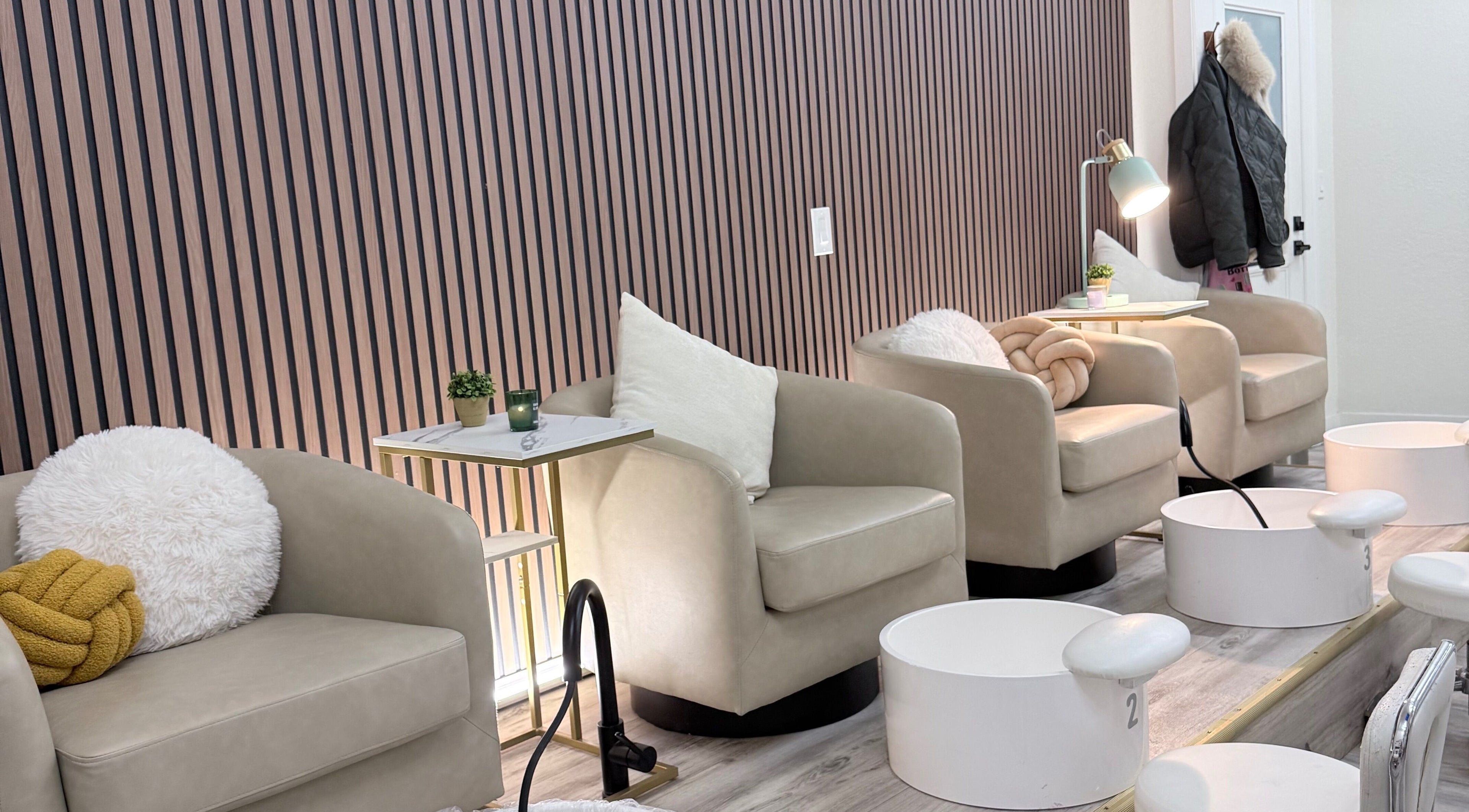 Plush pedicure chairs at Me Nail Spa in Alameda, California, US offer a relaxing experience.