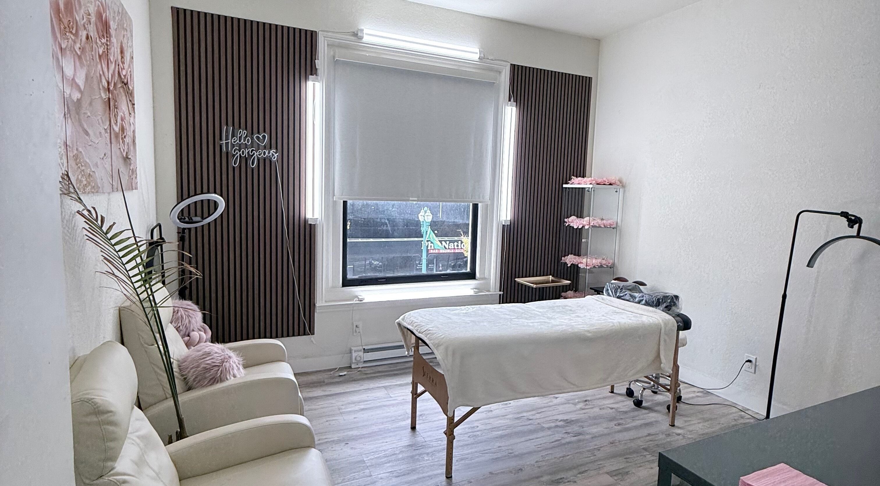 Relaxing treatment room at Me Nail Spa, Alameda, California, US with plush seating and calming decor.