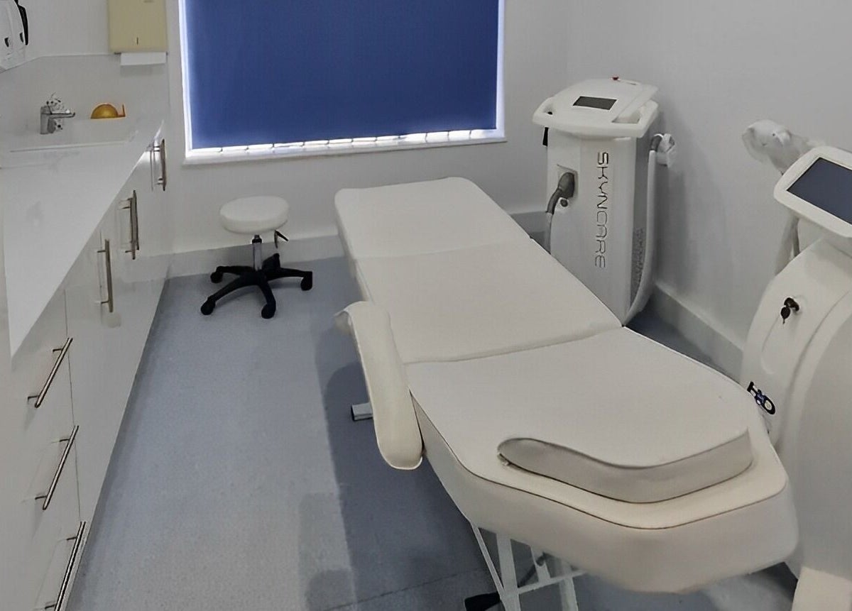 Bright treatment room at Javaani Medical and Aesthetics in Hazlemere, England, GB with modern equipment.