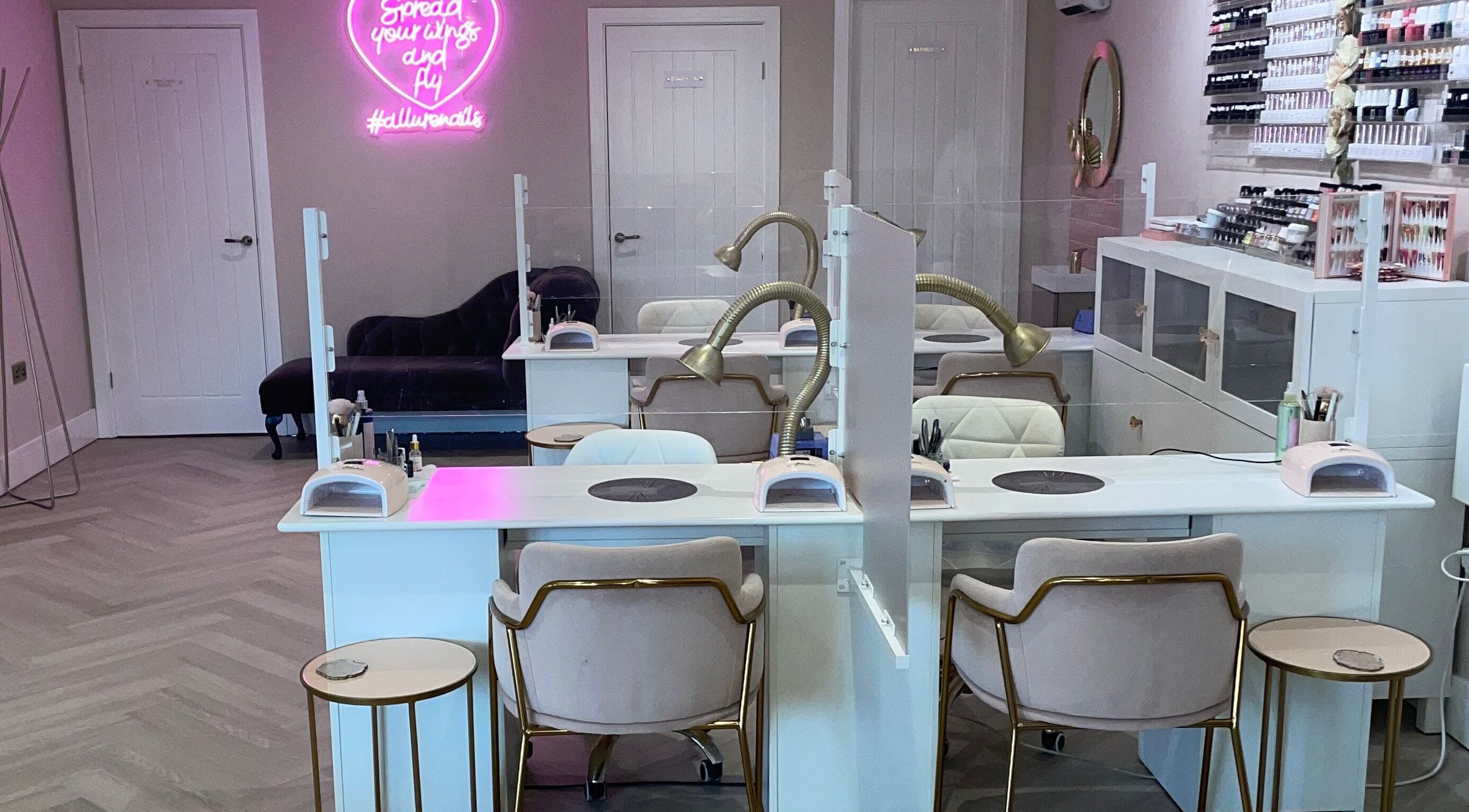 Modern nail salon interior at Allure - Hebburn, featuring elegant seating and bright decor in Hebburn, England, GB.