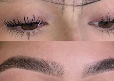 Before and after brow styling at The Brow Lounge, El Paso, Texas, US showcasing enhanced eyebrow design.