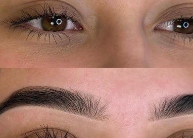 Detailed eyebrow transformation before and after at The Brow Lounge, El Paso, Texas, US.