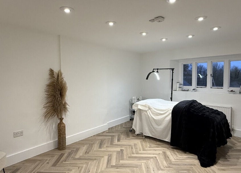 Calm treatment room at The Facialist Hampshire, Farleigh Wallop, England. Perfect for relaxation and skincare.