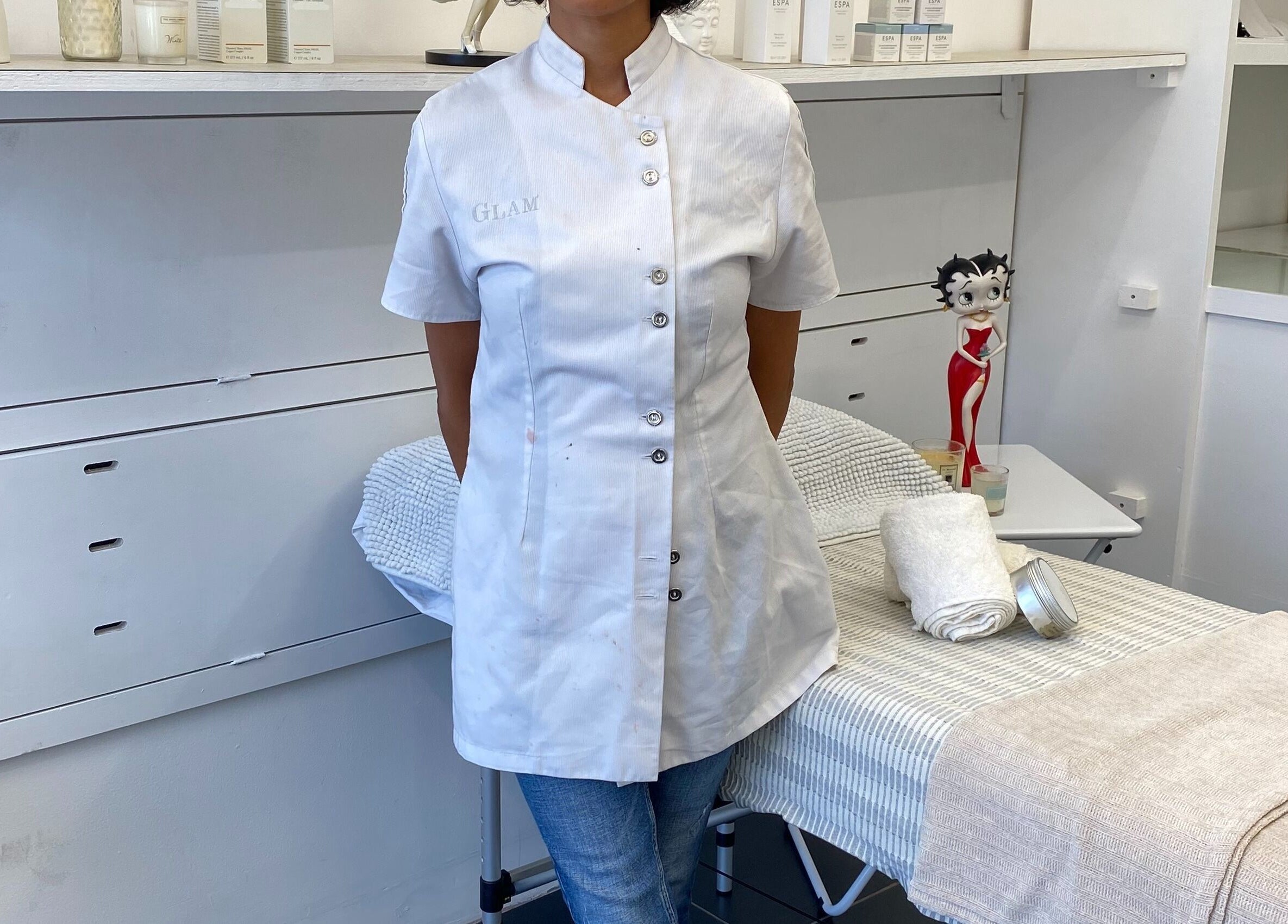 GlamLift staff in treatment room, comfy setup, Edinburgh, Scotland, GB.