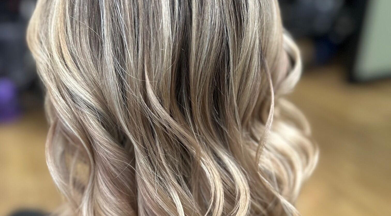 Soft blonde waves styled beautifully at Sally Hoo in Hagerstown, Maryland, US.