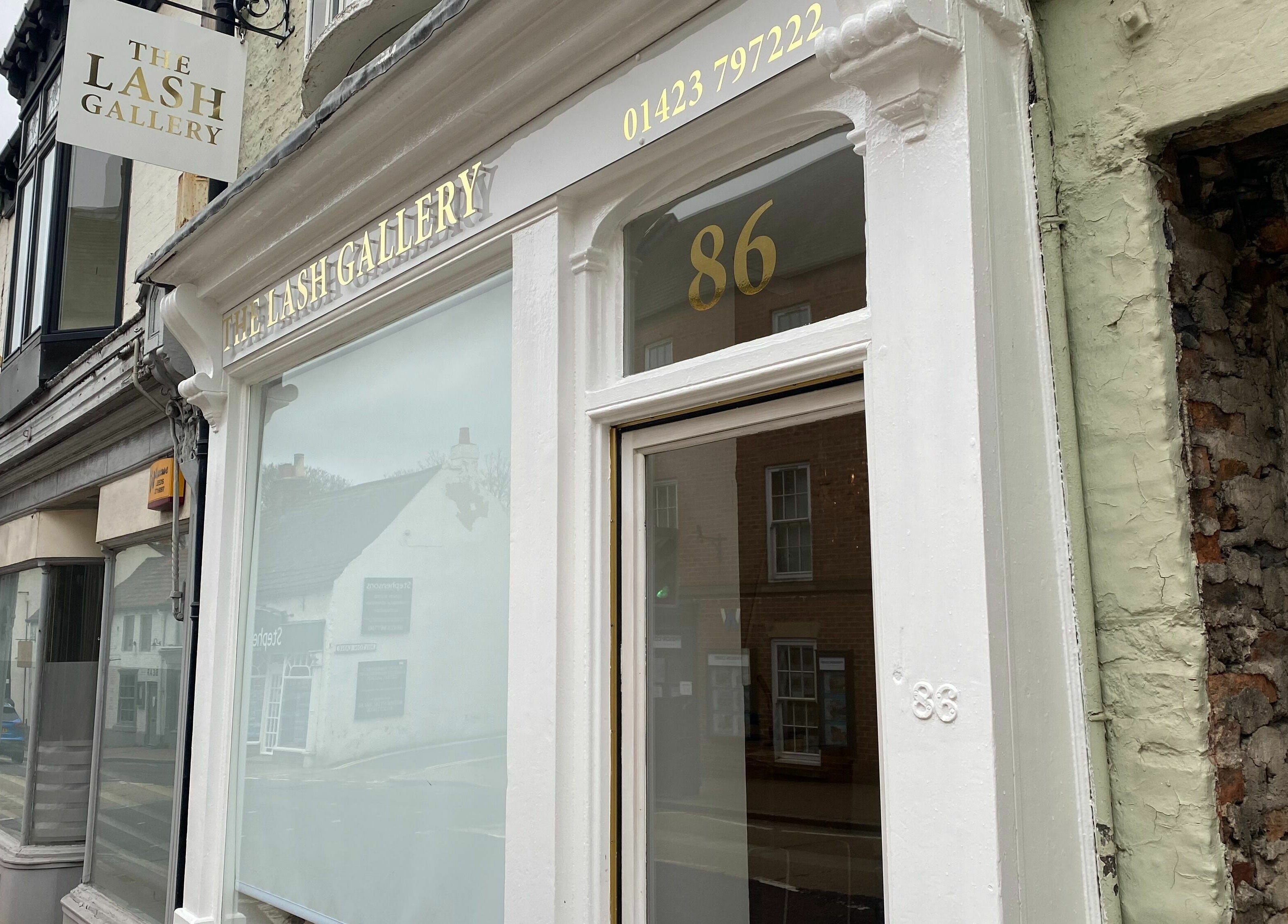 Front view of The Lash Gallery at 86 Knaresborough, England, GB, showcasing its elegant exterior design.