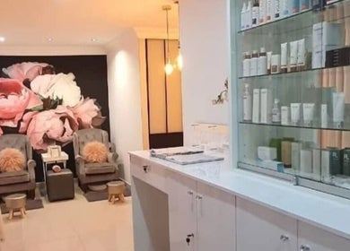 Relaxing beauty space at Face & Body Studio SA, Boksburg, Gauteng, ZA with chic decor and product display.